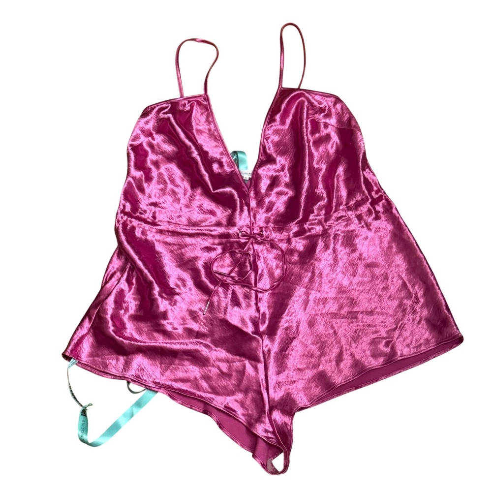 Mistress Rocks Mirage Fuchsia Pink Satin Cowl Neck Mini Dress Lace Up Y2K NWT M